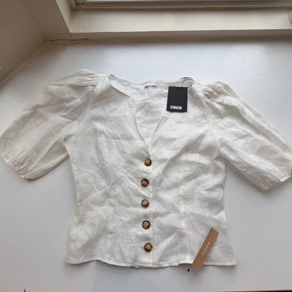 Reformation Tops - Reformation Tallulah White 100% Linen Button Up Front Top Large NWT
